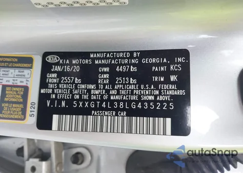 2020 Kia Optima Lx from USA, damaged, VIN 5XXGT4L38LG435225